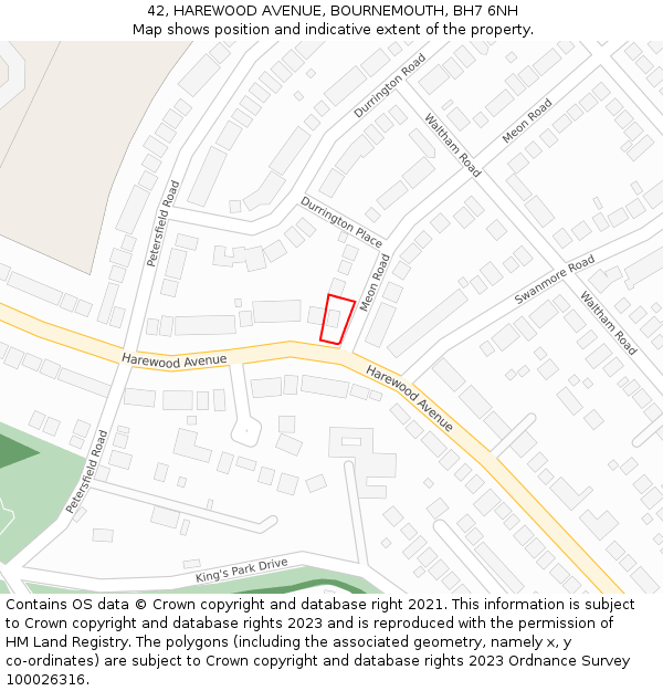 42, HAREWOOD AVENUE, BOURNEMOUTH, BH7 6NH: Location map and indicative extent of plot