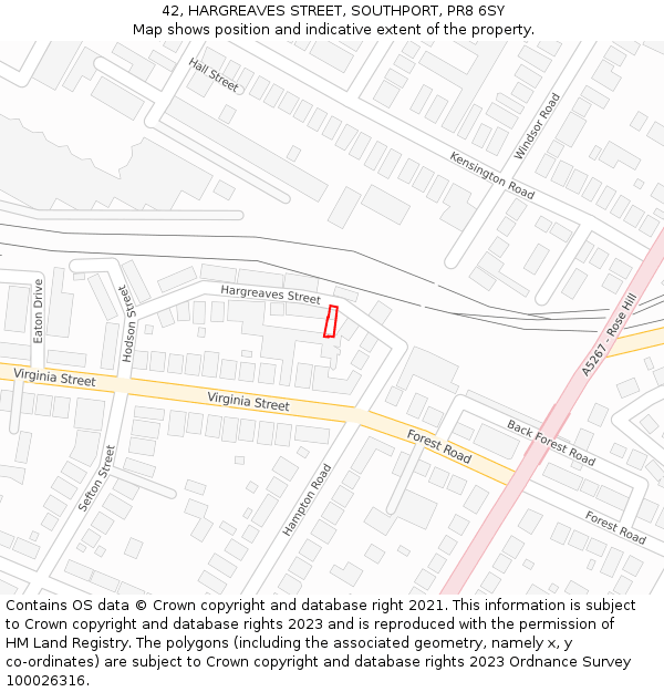 42, HARGREAVES STREET, SOUTHPORT, PR8 6SY: Location map and indicative extent of plot