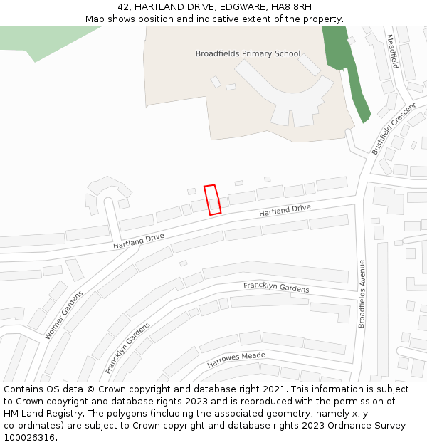 42, HARTLAND DRIVE, EDGWARE, HA8 8RH: Location map and indicative extent of plot