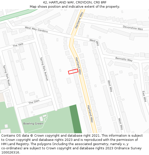 42, HARTLAND WAY, CROYDON, CR0 8RF: Location map and indicative extent of plot
