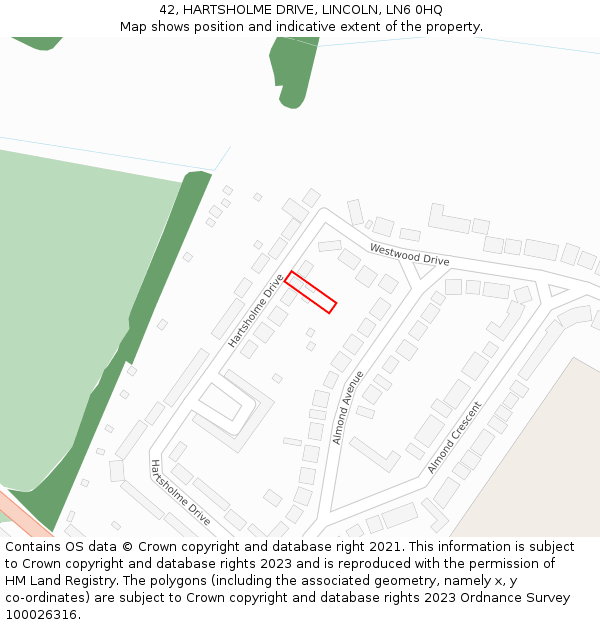 42, HARTSHOLME DRIVE, LINCOLN, LN6 0HQ: Location map and indicative extent of plot