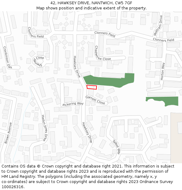 42, HAWKSEY DRIVE, NANTWICH, CW5 7GF: Location map and indicative extent of plot