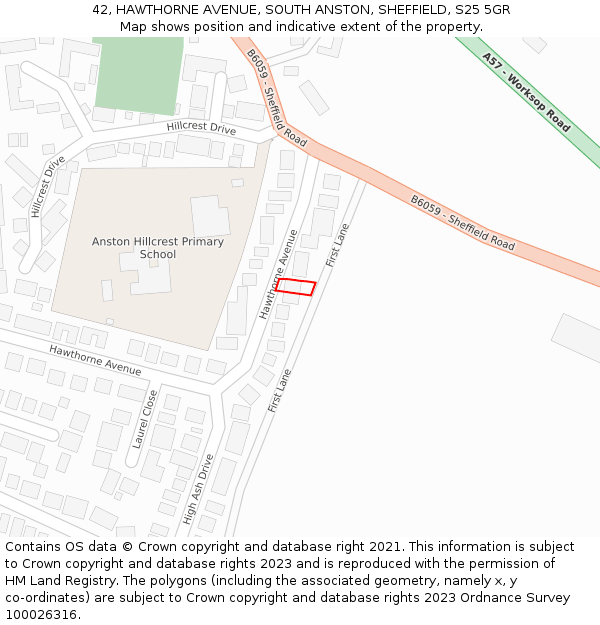 42, HAWTHORNE AVENUE, SOUTH ANSTON, SHEFFIELD, S25 5GR: Location map and indicative extent of plot
