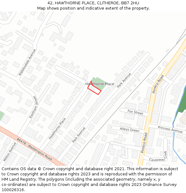 42, HAWTHORNE PLACE, CLITHEROE, BB7 2HU: Location map and indicative extent of plot