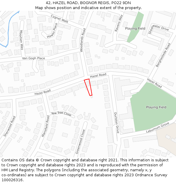 42, HAZEL ROAD, BOGNOR REGIS, PO22 9DN: Location map and indicative extent of plot