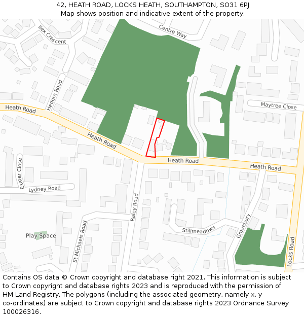 42, HEATH ROAD, LOCKS HEATH, SOUTHAMPTON, SO31 6PJ: Location map and indicative extent of plot