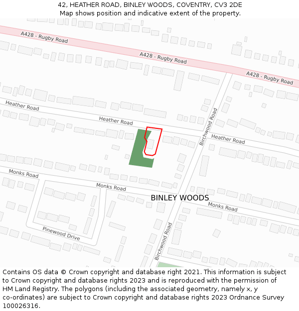 42, HEATHER ROAD, BINLEY WOODS, COVENTRY, CV3 2DE: Location map and indicative extent of plot