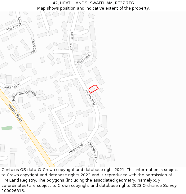 42, HEATHLANDS, SWAFFHAM, PE37 7TG: Location map and indicative extent of plot