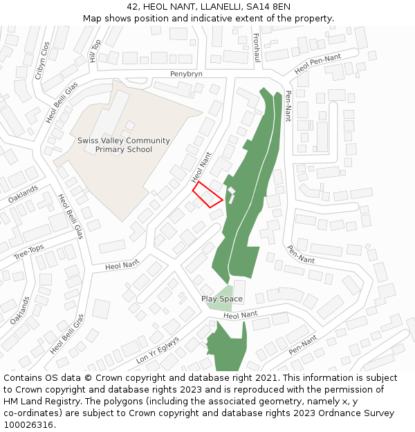42, HEOL NANT, LLANELLI, SA14 8EN: Location map and indicative extent of plot