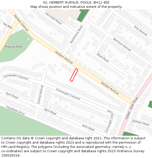 42, HERBERT AVENUE, POOLE, BH12 4EE: Location map and indicative extent of plot