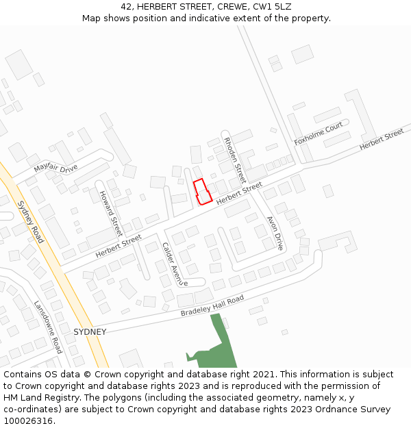 42, HERBERT STREET, CREWE, CW1 5LZ: Location map and indicative extent of plot