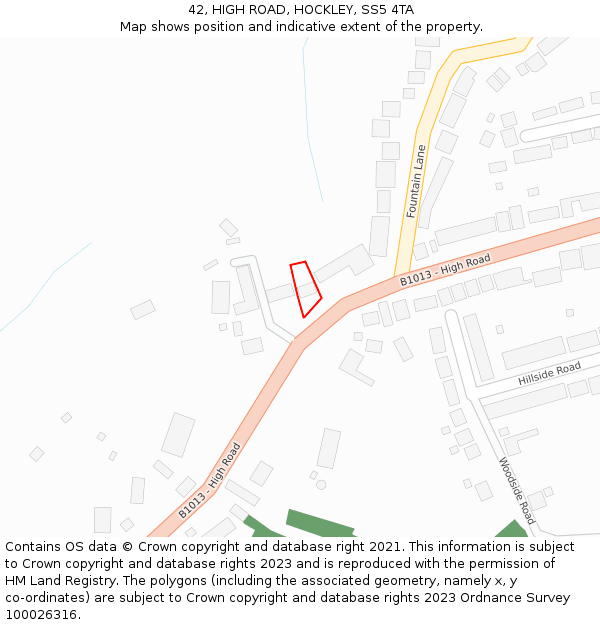 42, HIGH ROAD, HOCKLEY, SS5 4TA: Location map and indicative extent of plot