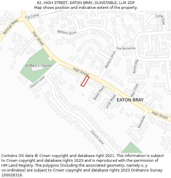 42, HIGH STREET, EATON BRAY, DUNSTABLE, LU6 2DP: Location map and indicative extent of plot