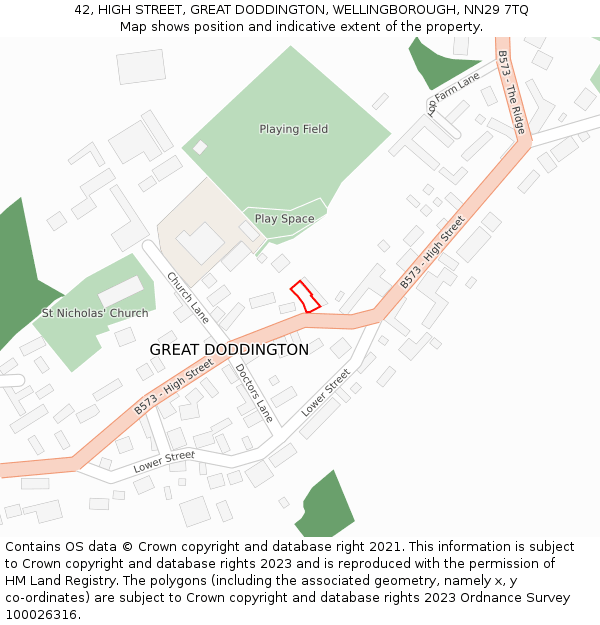 42, HIGH STREET, GREAT DODDINGTON, WELLINGBOROUGH, NN29 7TQ: Location map and indicative extent of plot