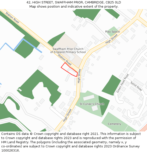 42, HIGH STREET, SWAFFHAM PRIOR, CAMBRIDGE, CB25 0LD: Location map and indicative extent of plot