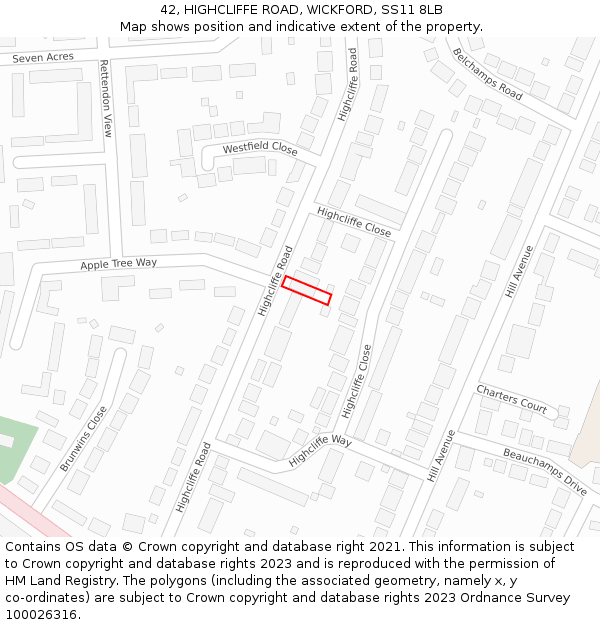 42, HIGHCLIFFE ROAD, WICKFORD, SS11 8LB: Location map and indicative extent of plot