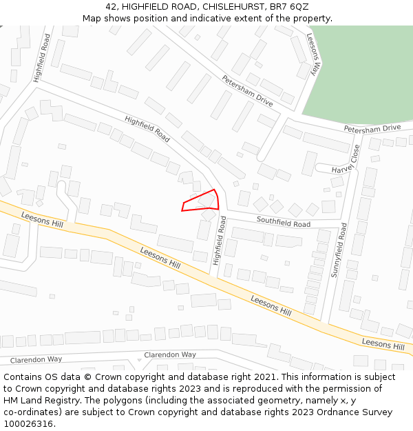 42, HIGHFIELD ROAD, CHISLEHURST, BR7 6QZ: Location map and indicative extent of plot