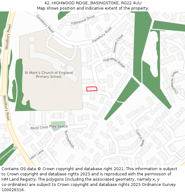 42, HIGHWOOD RIDGE, BASINGSTOKE, RG22 4UU: Location map and indicative extent of plot