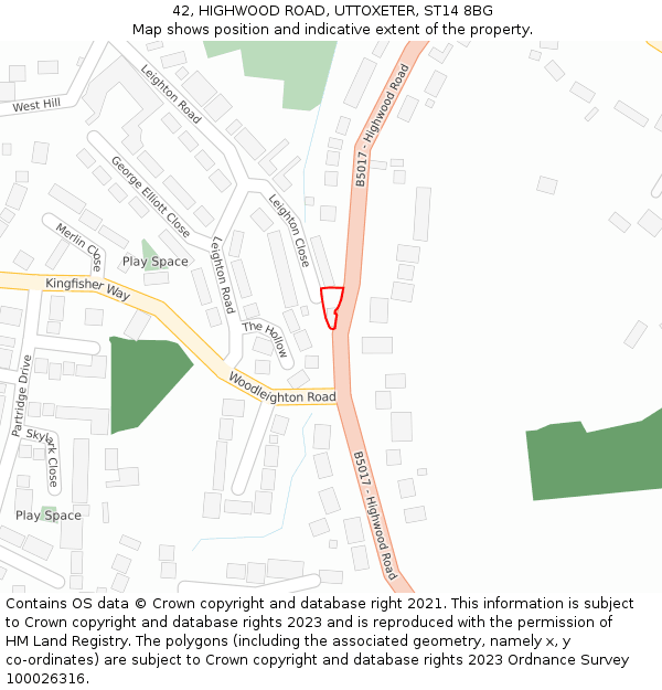 42, HIGHWOOD ROAD, UTTOXETER, ST14 8BG: Location map and indicative extent of plot