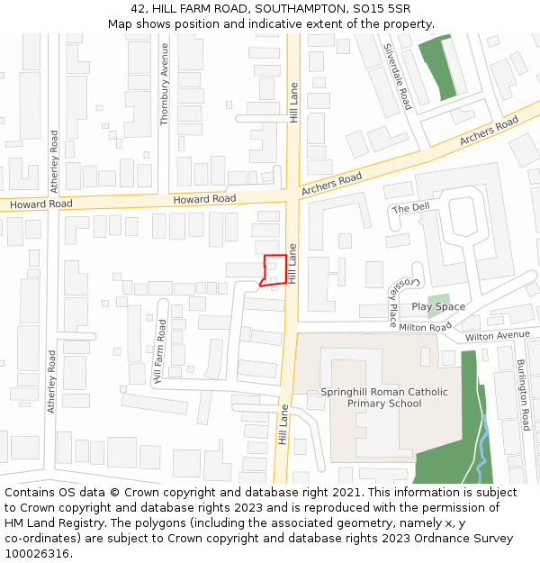 42, HILL FARM ROAD, SOUTHAMPTON, SO15 5SR: Location map and indicative extent of plot