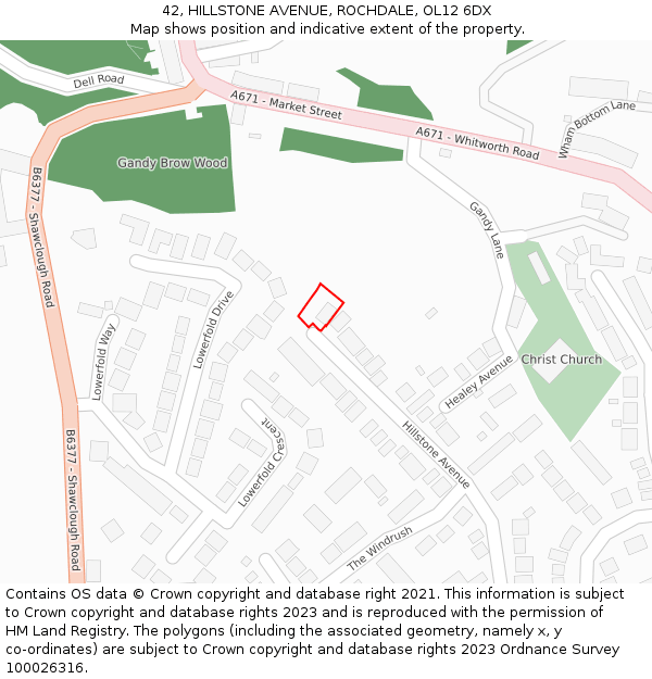 42, HILLSTONE AVENUE, ROCHDALE, OL12 6DX: Location map and indicative extent of plot