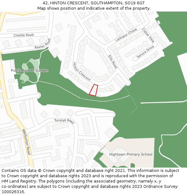 42, HINTON CRESCENT, SOUTHAMPTON, SO19 6GT: Location map and indicative extent of plot