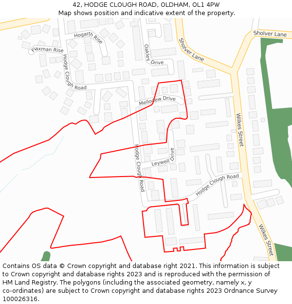 42, HODGE CLOUGH ROAD, OLDHAM, OL1 4PW: Location map and indicative extent of plot