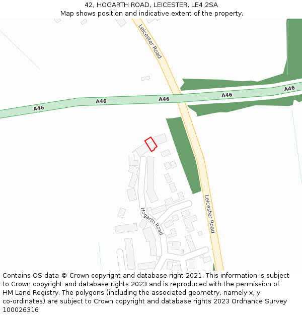 42, HOGARTH ROAD, LEICESTER, LE4 2SA: Location map and indicative extent of plot