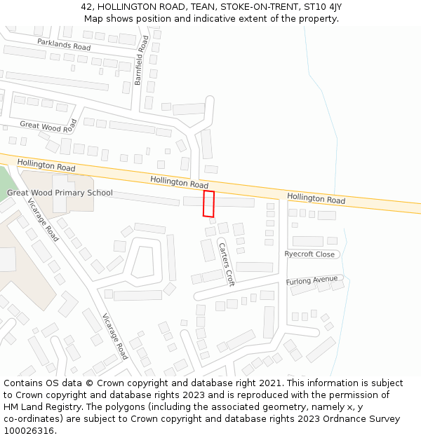 42, HOLLINGTON ROAD, TEAN, STOKE-ON-TRENT, ST10 4JY: Location map and indicative extent of plot