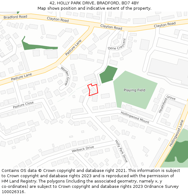 42, HOLLY PARK DRIVE, BRADFORD, BD7 4BY: Location map and indicative extent of plot