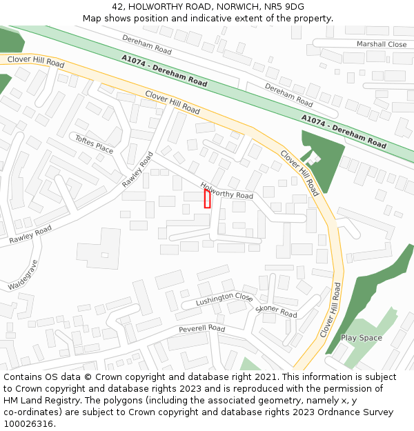 42, HOLWORTHY ROAD, NORWICH, NR5 9DG: Location map and indicative extent of plot