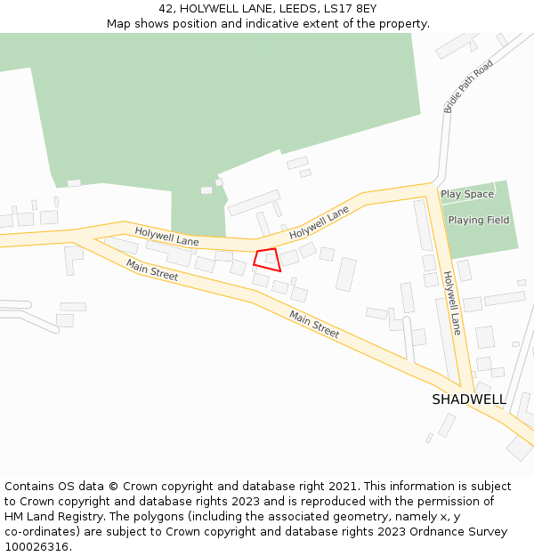 42, HOLYWELL LANE, LEEDS, LS17 8EY: Location map and indicative extent of plot