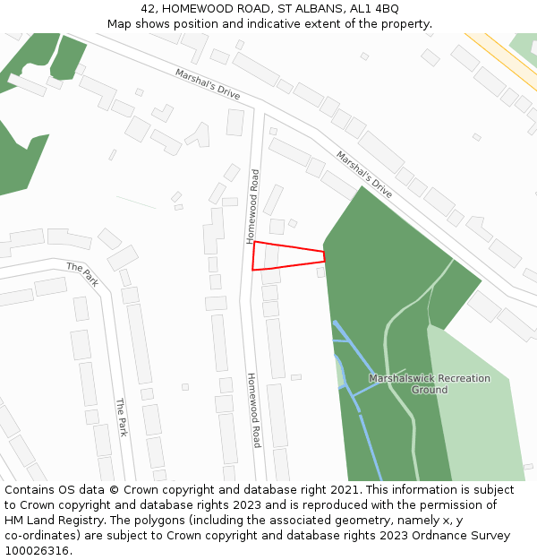 42, HOMEWOOD ROAD, ST ALBANS, AL1 4BQ: Location map and indicative extent of plot