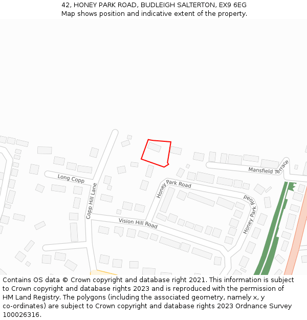 42, HONEY PARK ROAD, BUDLEIGH SALTERTON, EX9 6EG: Location map and indicative extent of plot