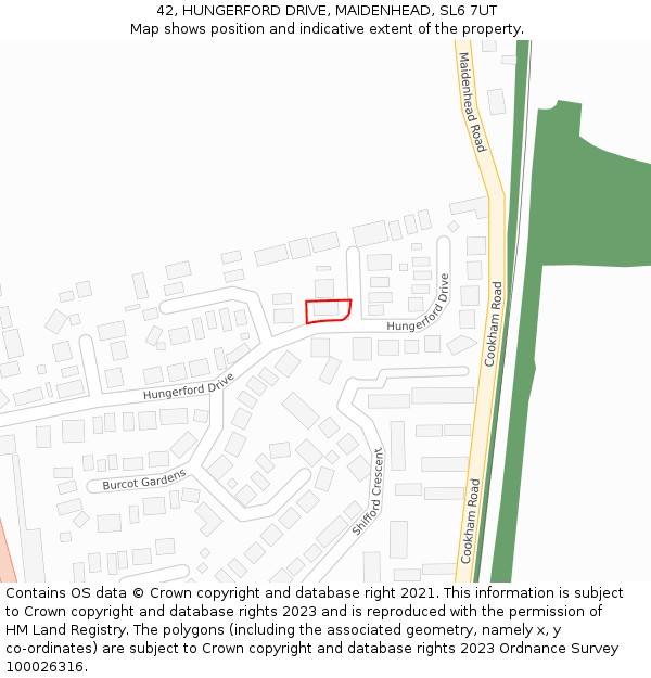 42, HUNGERFORD DRIVE, MAIDENHEAD, SL6 7UT: Location map and indicative extent of plot