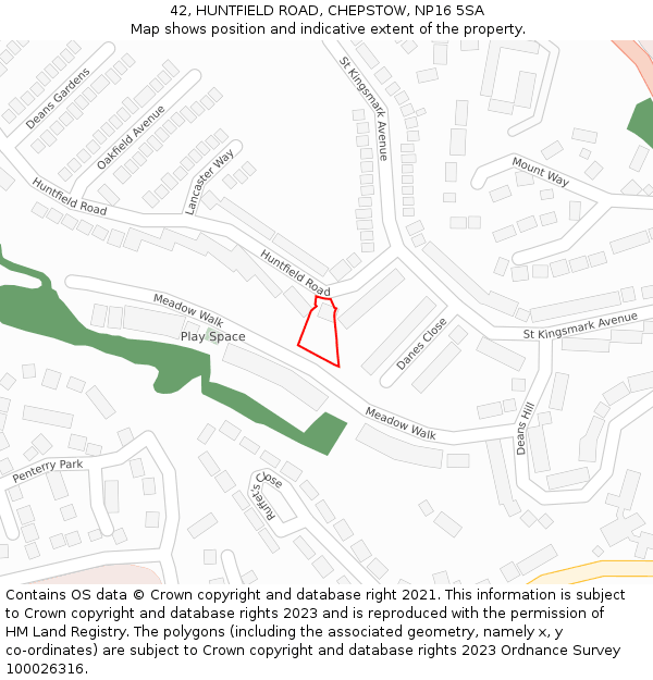 42, HUNTFIELD ROAD, CHEPSTOW, NP16 5SA: Location map and indicative extent of plot