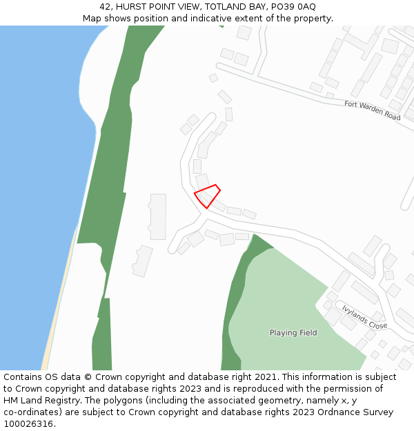 42, HURST POINT VIEW, TOTLAND BAY, PO39 0AQ: Location map and indicative extent of plot