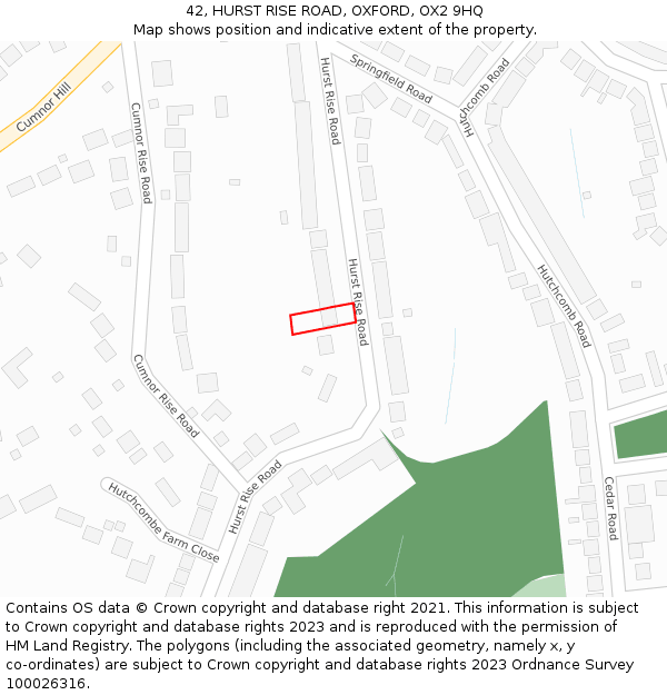 42, HURST RISE ROAD, OXFORD, OX2 9HQ: Location map and indicative extent of plot