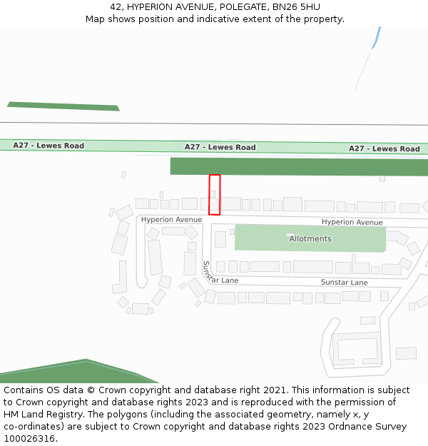 42, HYPERION AVENUE, POLEGATE, BN26 5HU: Location map and indicative extent of plot