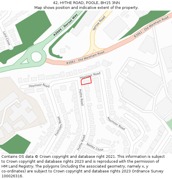 42, HYTHE ROAD, POOLE, BH15 3NN: Location map and indicative extent of plot