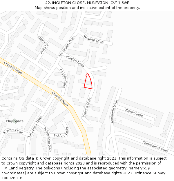 42, INGLETON CLOSE, NUNEATON, CV11 6WB: Location map and indicative extent of plot