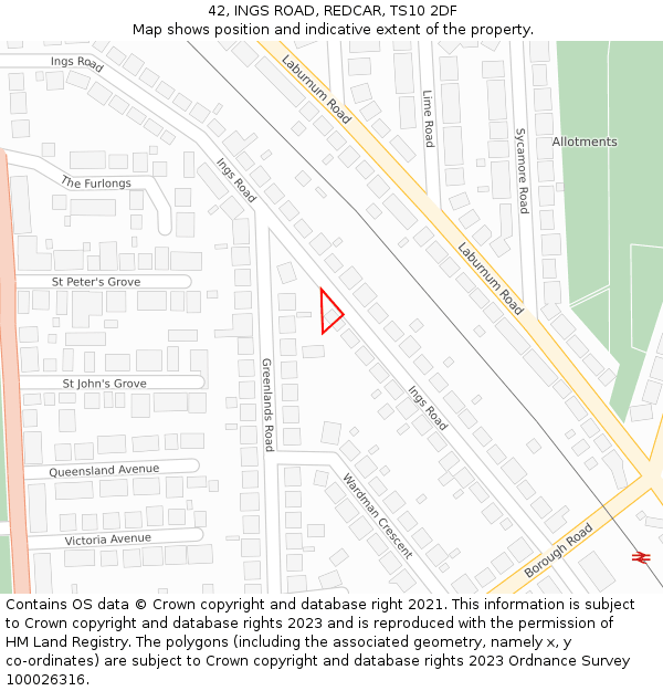 42, INGS ROAD, REDCAR, TS10 2DF: Location map and indicative extent of plot