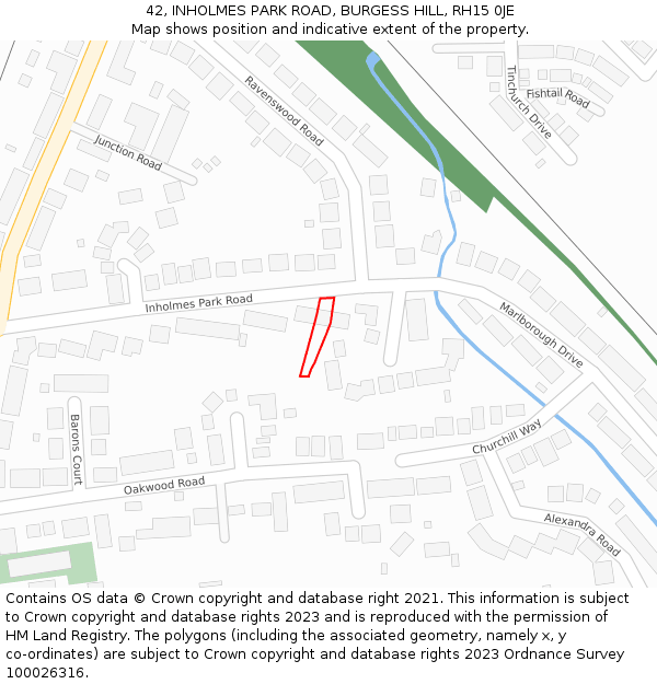 42, INHOLMES PARK ROAD, BURGESS HILL, RH15 0JE: Location map and indicative extent of plot