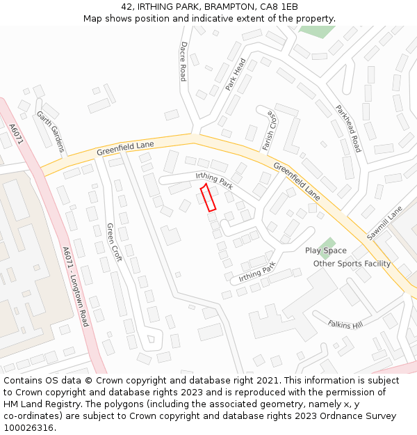 42, IRTHING PARK, BRAMPTON, CA8 1EB: Location map and indicative extent of plot