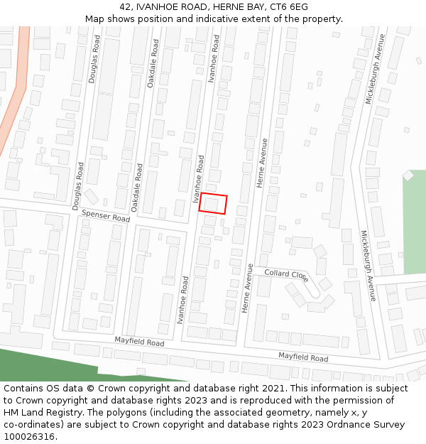 42, IVANHOE ROAD, HERNE BAY, CT6 6EG: Location map and indicative extent of plot