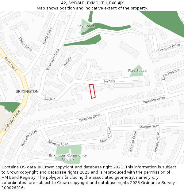 42, IVYDALE, EXMOUTH, EX8 4JX: Location map and indicative extent of plot