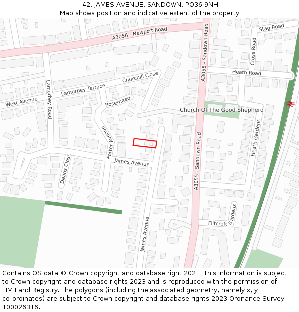 42, JAMES AVENUE, SANDOWN, PO36 9NH: Location map and indicative extent of plot