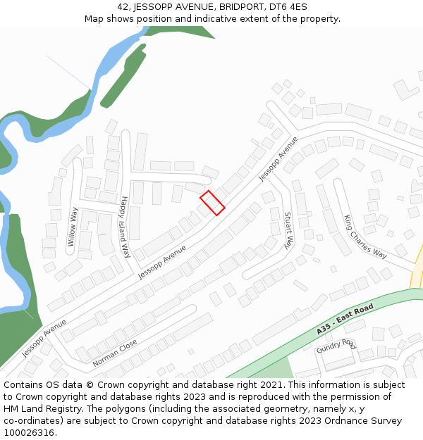 42, JESSOPP AVENUE, BRIDPORT, DT6 4ES: Location map and indicative extent of plot