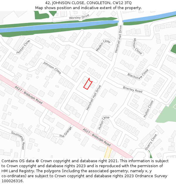 42, JOHNSON CLOSE, CONGLETON, CW12 3TQ: Location map and indicative extent of plot