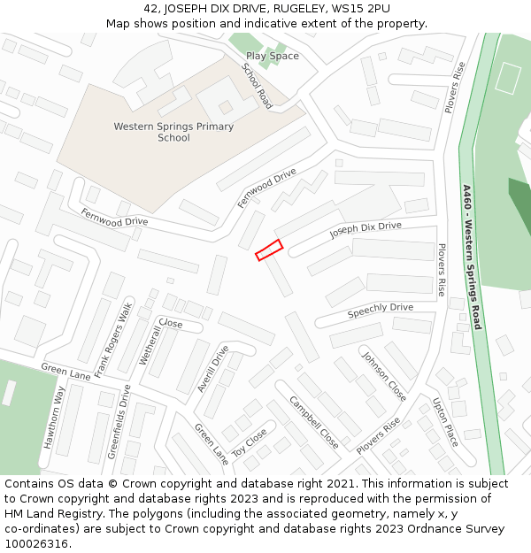 42, JOSEPH DIX DRIVE, RUGELEY, WS15 2PU: Location map and indicative extent of plot